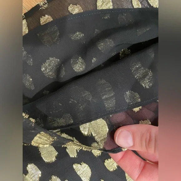 Rebecca Taylor 100% Silk Black and Gold Ruffle Sleeve Blouse- Size 0 - Picture 9 of 9